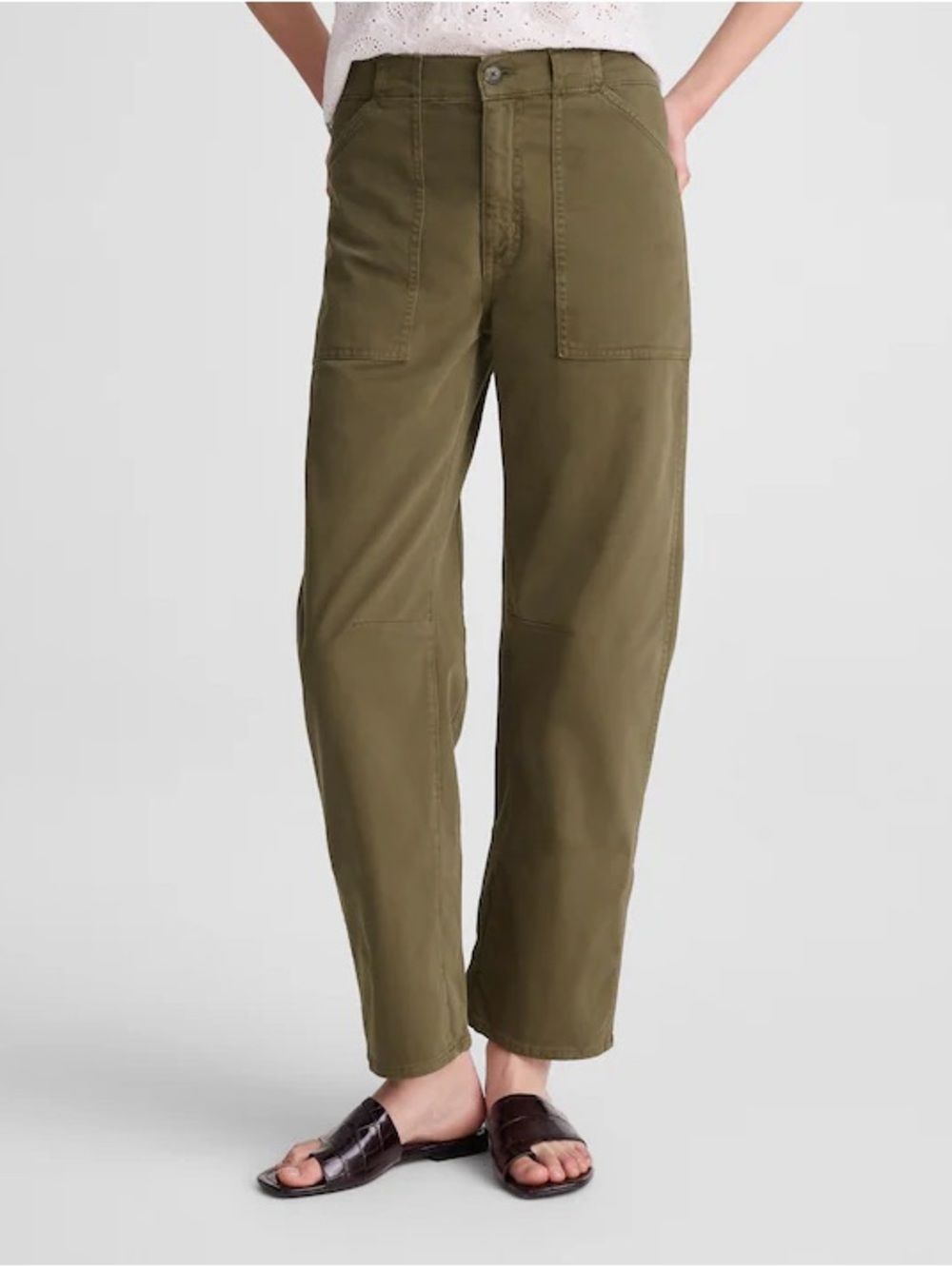 Madewell The Darted Barrel-Leg Utility Pant Olive Green ~ Size 29